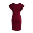 thumbnail image 5 of Coduop Women's Formal Bodycon Short Sleeve Dress V-neck Ruched Pencil Dress Ruffles Wrap Dress, 5 of 7