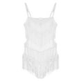thumbnail image 6 of iEFiEL Womens Rhinestone Tassels Latin Dance Dress Tango Fringed Leotard Dress White M, 6 of 7
