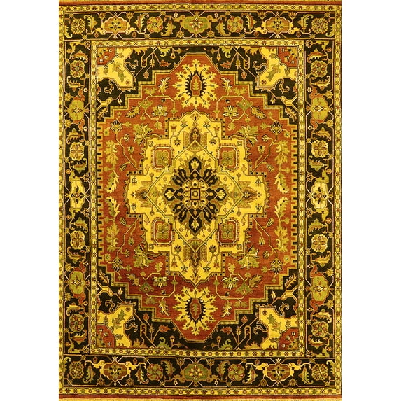 Ahgly Company Machine Washable Indoor Rectangle Persian Yellow Traditional Area Rugs, 2' x 3'
