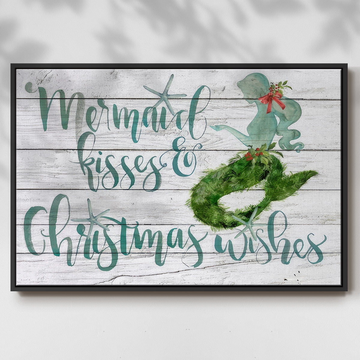 Tis the Seasun Collection A - Framed Gallery Wrapped Holiday Canvas - 25 x 37 - Black Frame