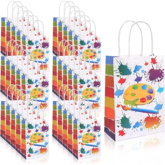 Yihurlm 32 Pack Art Party Bags,Paint Gift Bag Treat Bags,Party Goodie Bag with Handle,Art Themed Birthday Party Supplies for Birthday Decoration Arts Activities