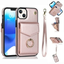 Mantto Compatible for iPhone 13 Wallet Case, RFID Blocking Shield Protective Shockproof Case with Card Slots Magnetic Rotated Ring Holder Kickstand Detachable Wrist Strap Handbag Cover,Rosegold
