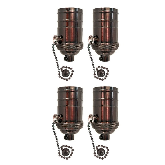 Royal Designs, Inc. Pull Chain Lamp Socket for Incandescent LED Bulbs, Oiled Rubbed Bronze, Set of 4