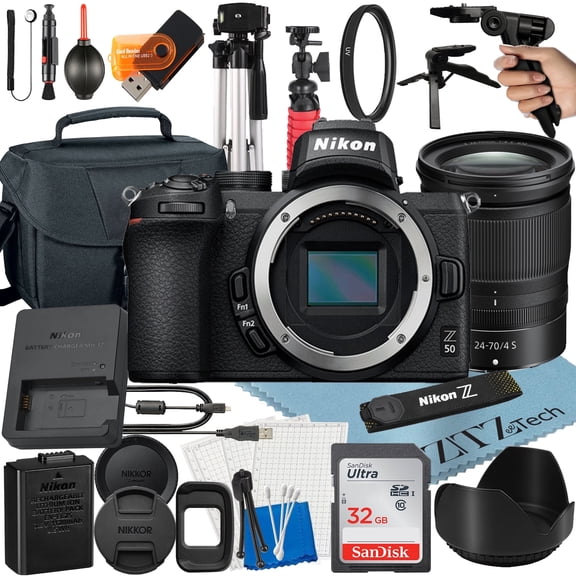 Nikon Z50 Mirrorless Camera Bundle with NIKKOR Z 24-70mm f/4 S Lens   32GB Card   Case   Tripod   ZeeTech Accessory
