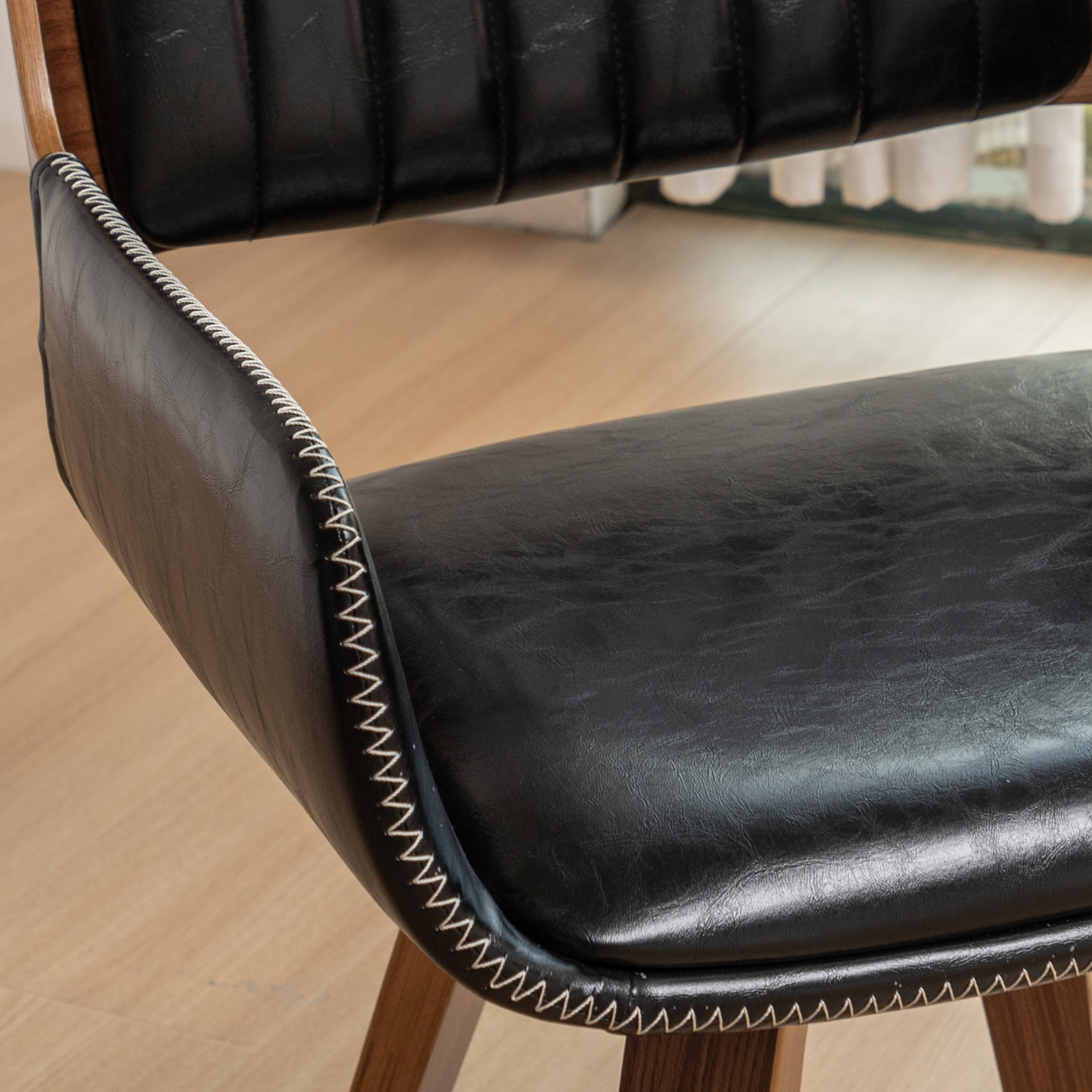 FOWEOAIU Modern Dining Chairs,Leather Upholstered Walnut Wood With rotation Kitchen Dining Chairs , Black (Set of 2)