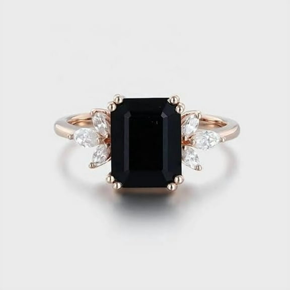 Emerald-Cut Lab-Created Black Onyx & Diamond Solitaire Ring in 925 Sterling Silver wedding ring