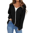 thumbnail image 1 of Baberdicy Cardigan Sweater Ladies Drawstring Hooded Solid Color Zipper Long Sleeve Cardigan Women's Cardigans Black, 1 of 4
