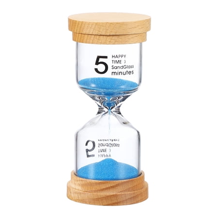 Uxcell5 Minute Sand Timer Wooden Sand Watch High Glass Sandglass Timer for Living Room Kitchen Home Office Restaurant Decoration Blue