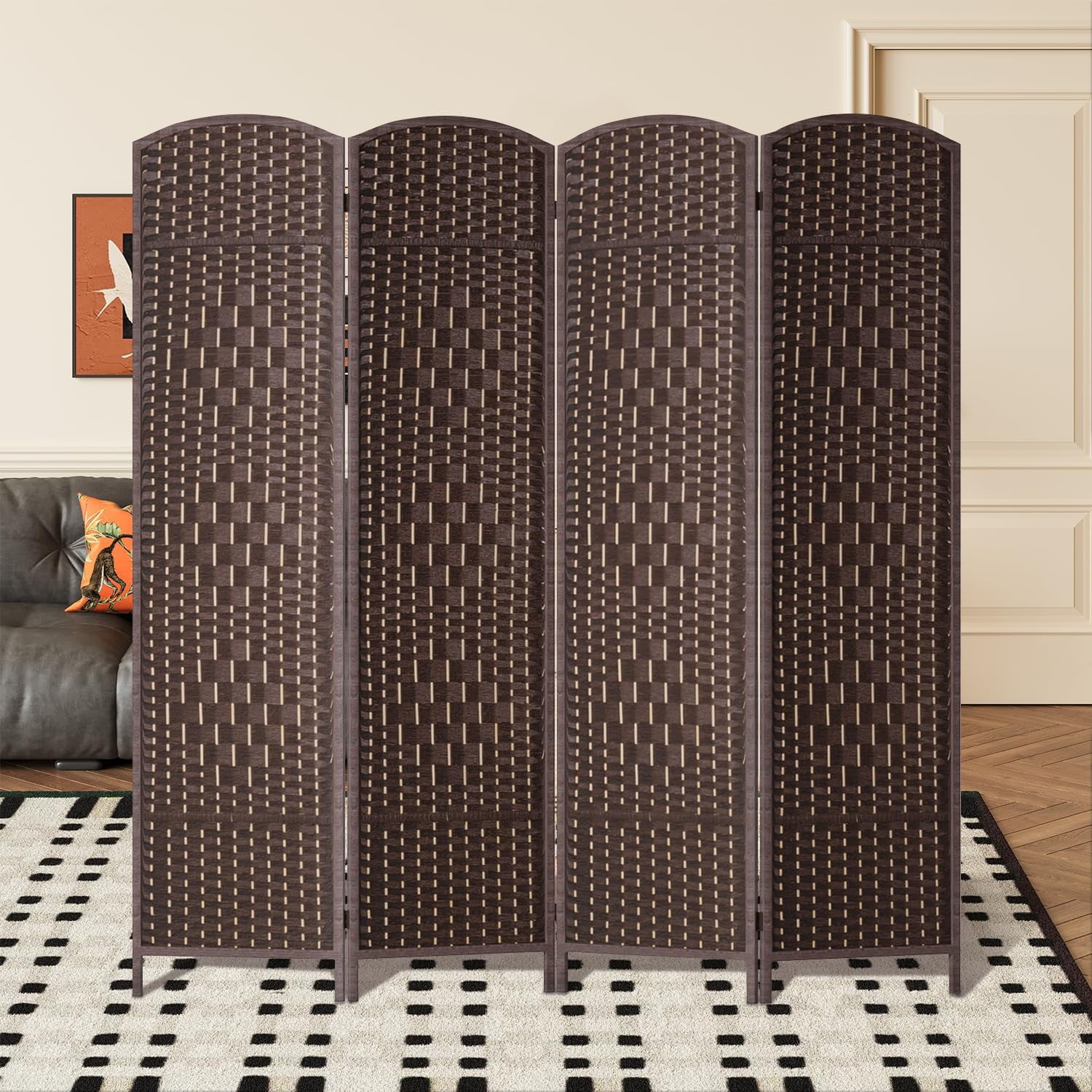 YRLLENSDAN 4 Panel Room Divider Panel 6Ft Partitions and Dividers Freestanding Folding Screen Room Divider Folding Screen Room Divider Partition Room Dividers Privacy Screen Indoor,Brown