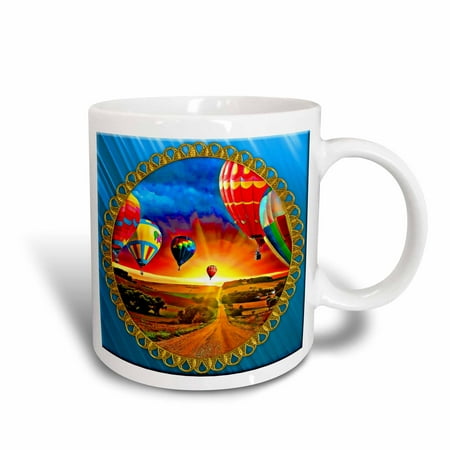 

3dRose Hot air balloons and beautiful sky background bright blue background and jewel frame - Ceramic Mug 15-ounce