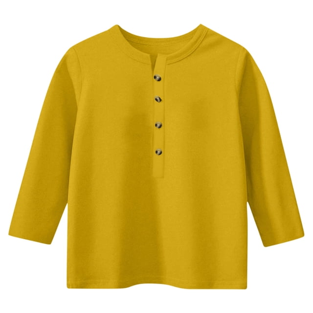 Plebaso Blouse à Manches Longues pour Enfants Filles Décontractée Boutonnée Hauts Garçons Col Rond Couleur Unie Chemises 4-13 Ans