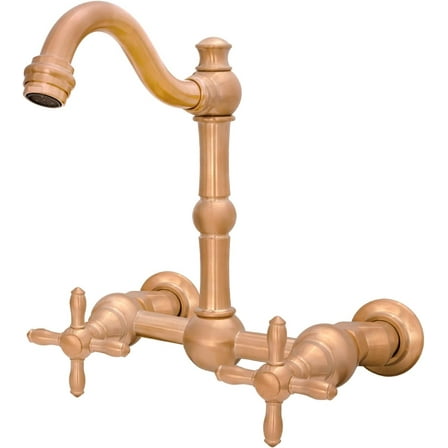 Akicon Brass Bathroom Faucet, 6-Inch 2-Holes Wall Mount Bathroom Bridge Faucet with Two Handles Dual Lever Hot and Cold Water, Copper