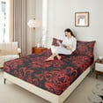thumbnail image 4 of jejeloiu Cartoon Bowtie Bow Twin Sheet Sets,Ancient Damask Jacquard Twin Fitted Sheet,Red Victorian Baroque Flat Sheet For Kids,Microfiber Bedroom Decor,3-Piece, 4 of 7