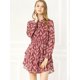 thumbnail image 4 of Mini Vestido De Gasa Con Capas De Cuello Con Lazo En La Cintura Con Estampado Floral Para Mujer Vino rojo XL, 4 of 6