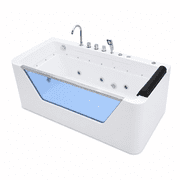67 Luxury Whirlpool Bathtub with Panoramic Glass Window | 7 Hydro-Massage Jets, Waterfall Faucet & LED Chromatherapy | 1HP 750W Motor, Acrylic Spa Jetted Tub (110V) –Middle Drain