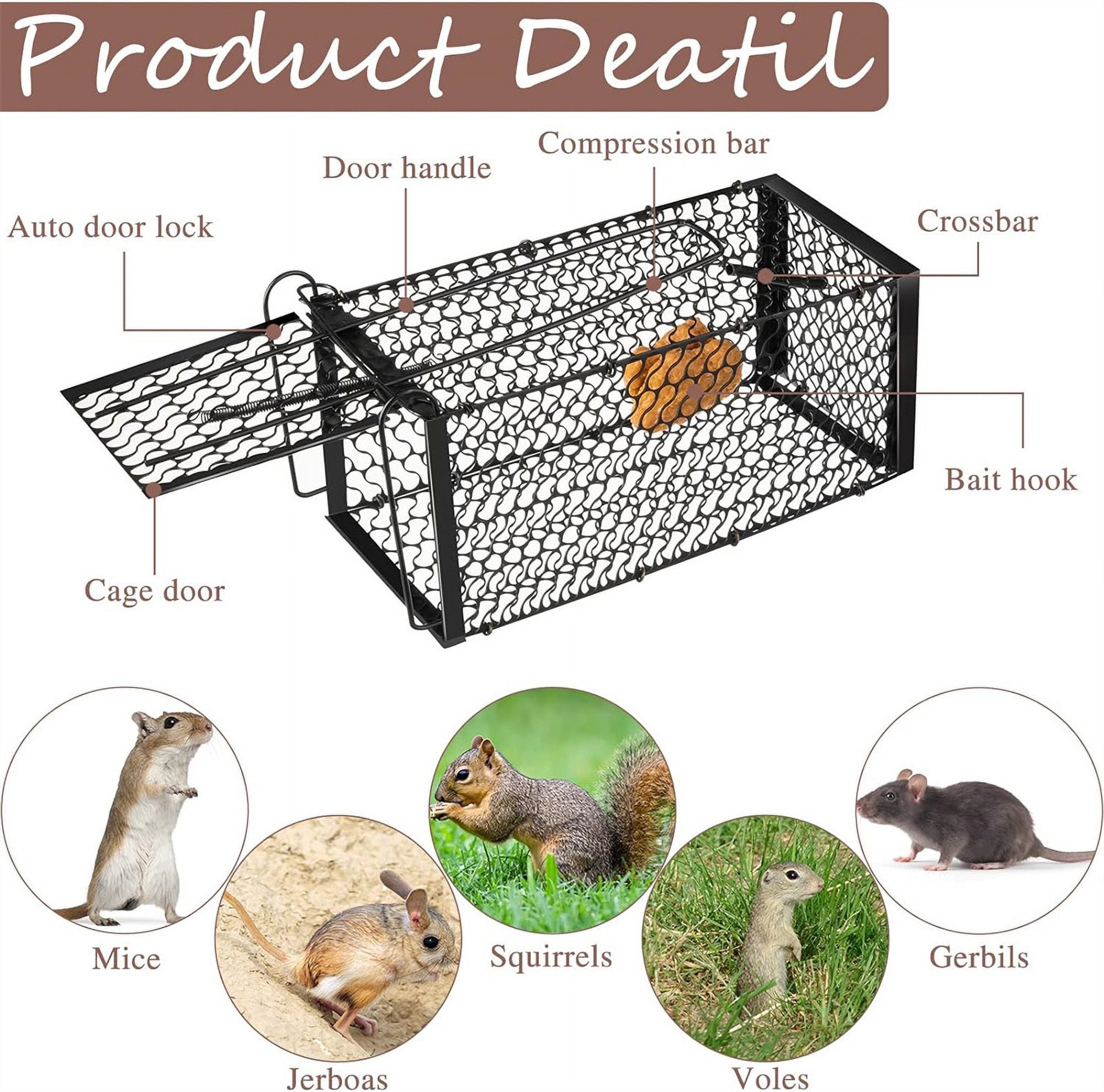 NOGIS Humane Rat Trap,Mouse Traps Indoor Outdoor Live Animal Trap Mouse Voles Hamsters Trap Small Animals Cage Catch Traps, 9x4.5x4.5 Inches (Black,2 Pcs)