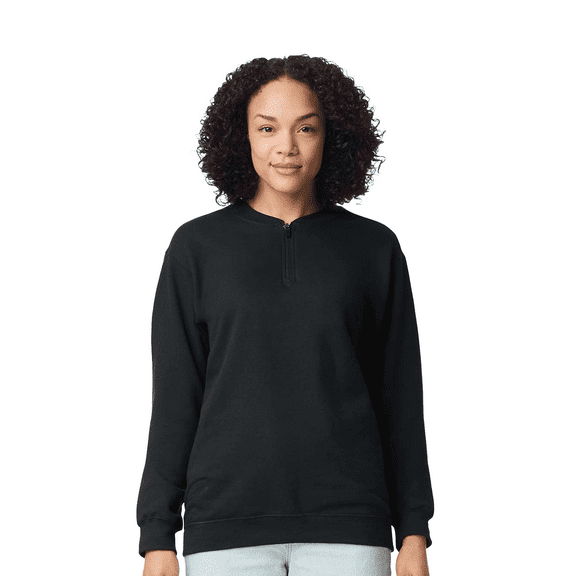 Gildan Softstyle Midweight 1/4 Zip Sweatshirt -WD08 Unisex Fleece Cadet Collar Sweatshirt, (Black, S)