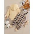 thumbnail image 3 of Newborn Baby Boys Clothes 3 Months Boys Pant Set Newborn Boys Long Sleeve Hooded Romper Top Plaid Overall Pants 2PCS Outfits Set Khaki, 3 of 10