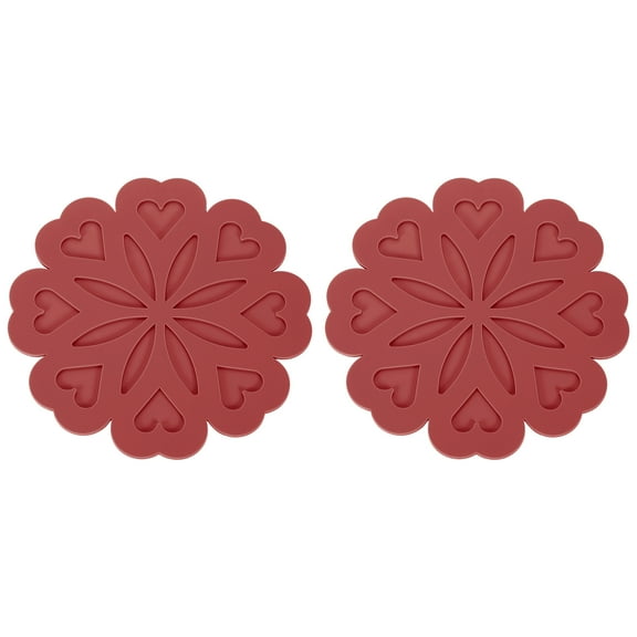 Uxcell 2 Pack Silicone Trivet Mats, Flower Pattern Silicone Pad Hot Pad Pan Protectors Table Protector Heat Resistant Mat for Countertop, Hot Dishes, Hot Pots and Pans, Wine Red