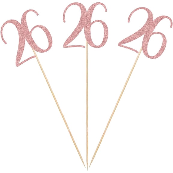 Rose Gold 26th Glitter Birthday Centerpiece Sticks, 12-Pack Number 26 Table Topper Anniversary Party Decorations