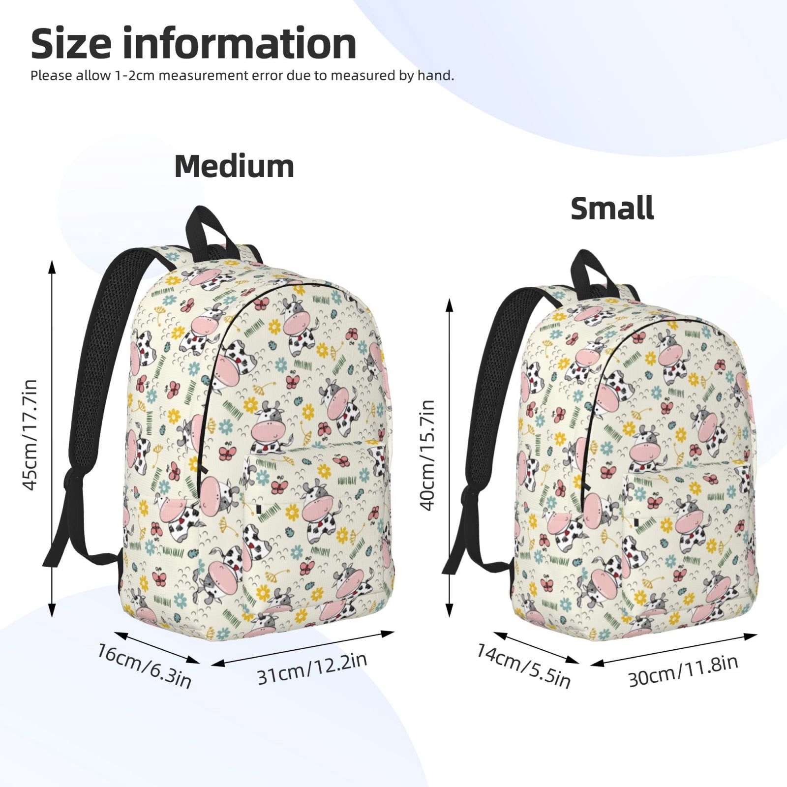 Vsdgher Cute Cow Print Canvas Backpack Travel Rucksack Unisex Knapsack 15.7/17.7Inch Laptop Backpack for Work,College -Small