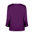 thumbnail image 5 of V Neck 3/4 Length Sleeve Silk Satin Blouses for Women Dressy Casual Loose Fit Tops Comfy Lightweight Silky All Season Shirts, #01 Purple, L, 5 of 6