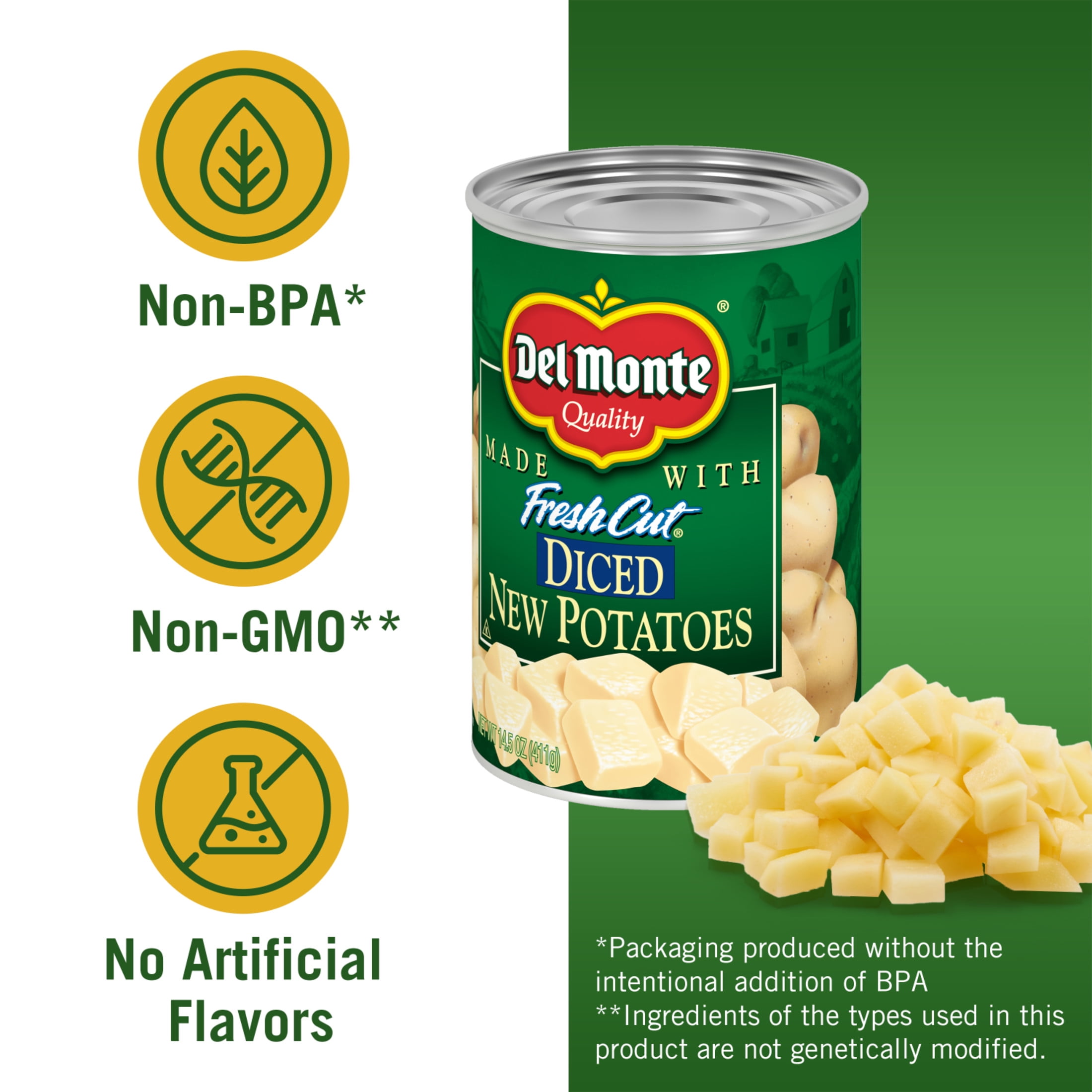 (3 pack) Del Monte Diced Potatoes, Canned Vegetables, 14.5 oz Can