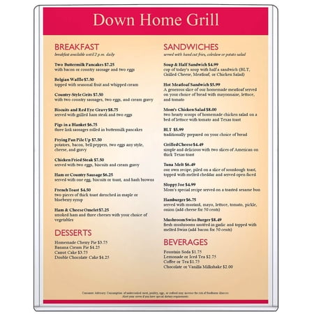 StoreSMART - Rigid Plastic Menu - 8.5" x 11" - 10-Pack - HPP812X11-MENU-10