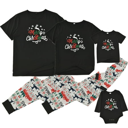

Yyeselk Christmas Matching Family Pajamas Sets Xmas PJ s Short Sleeve Black Tee Print Pants Set