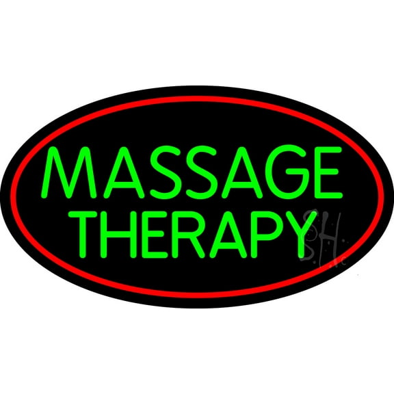 Green Massage Therapy LED Neon Sign 20 x 37 - inches, Black Square Cut Acrylic Backing, with Dimmer - Bright and Premium built indoor LED Neon Sign for Spa interior decor and storefront.