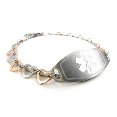 MyIDDr On Blood Thinners Womens Medical ID Bracelet, Steel & Rose