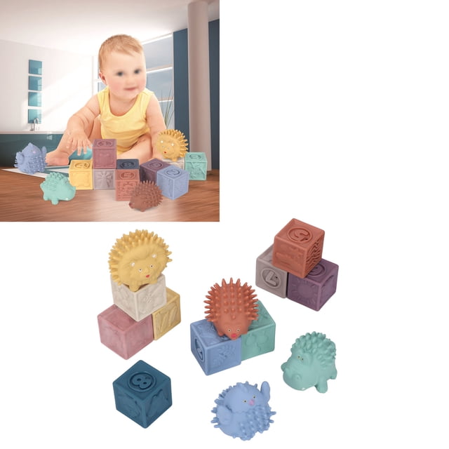 Soft Blocks Toys, Silicone Smooth Edges Hand Eye Coordination Soft Stacking Building Blocks for Bathing