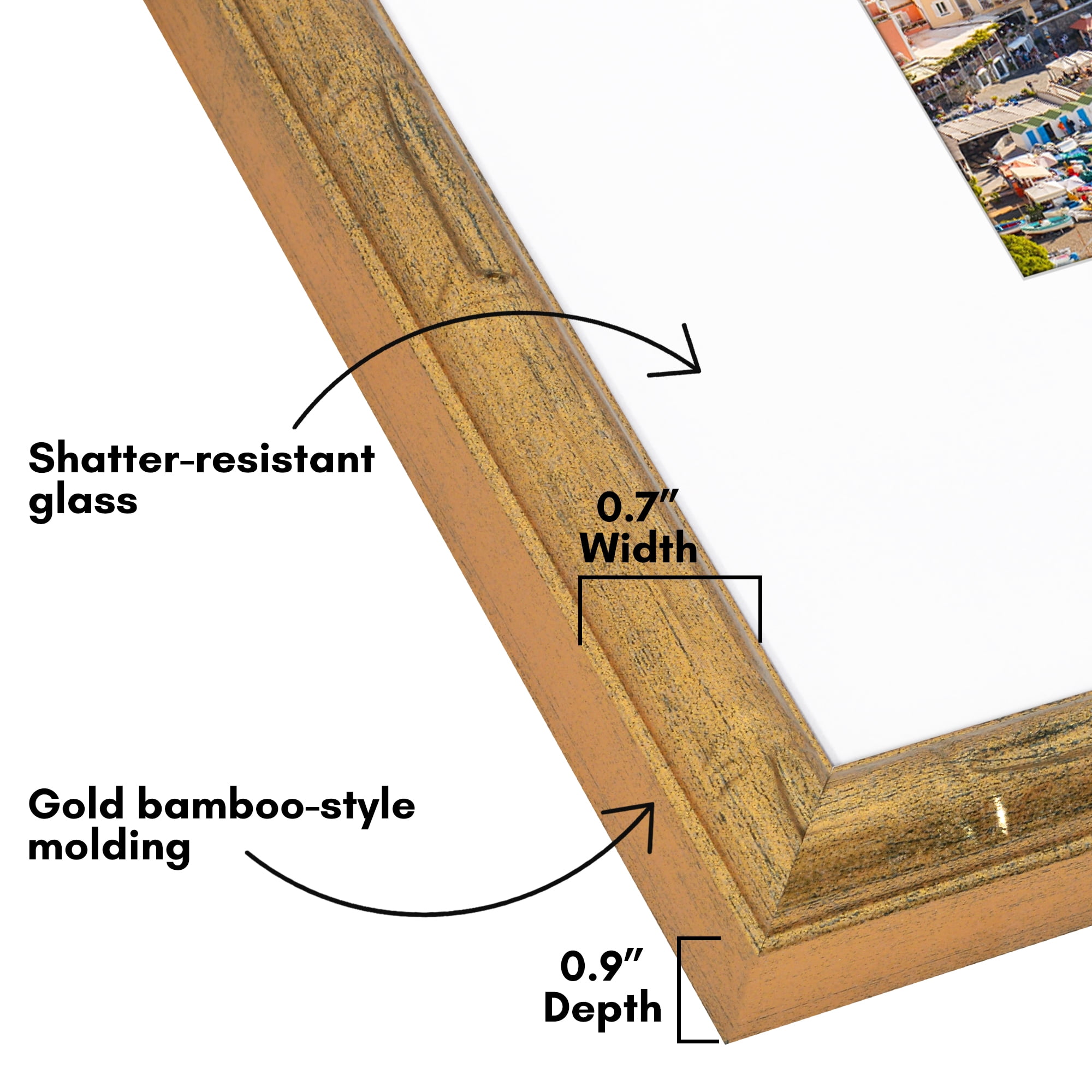 Americanflat 11x14 Picture Frame with Shatter-Resistant Glass with 8x10 Mat Bamboo Design Display Photo - Gold