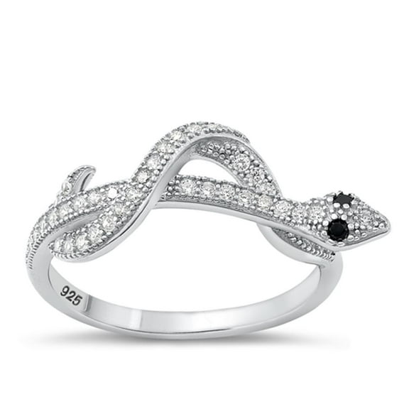 Snake White Cubic Zirconia Ring .925 Sterling Silver Band Jewelry Female Male Unisex Size 6