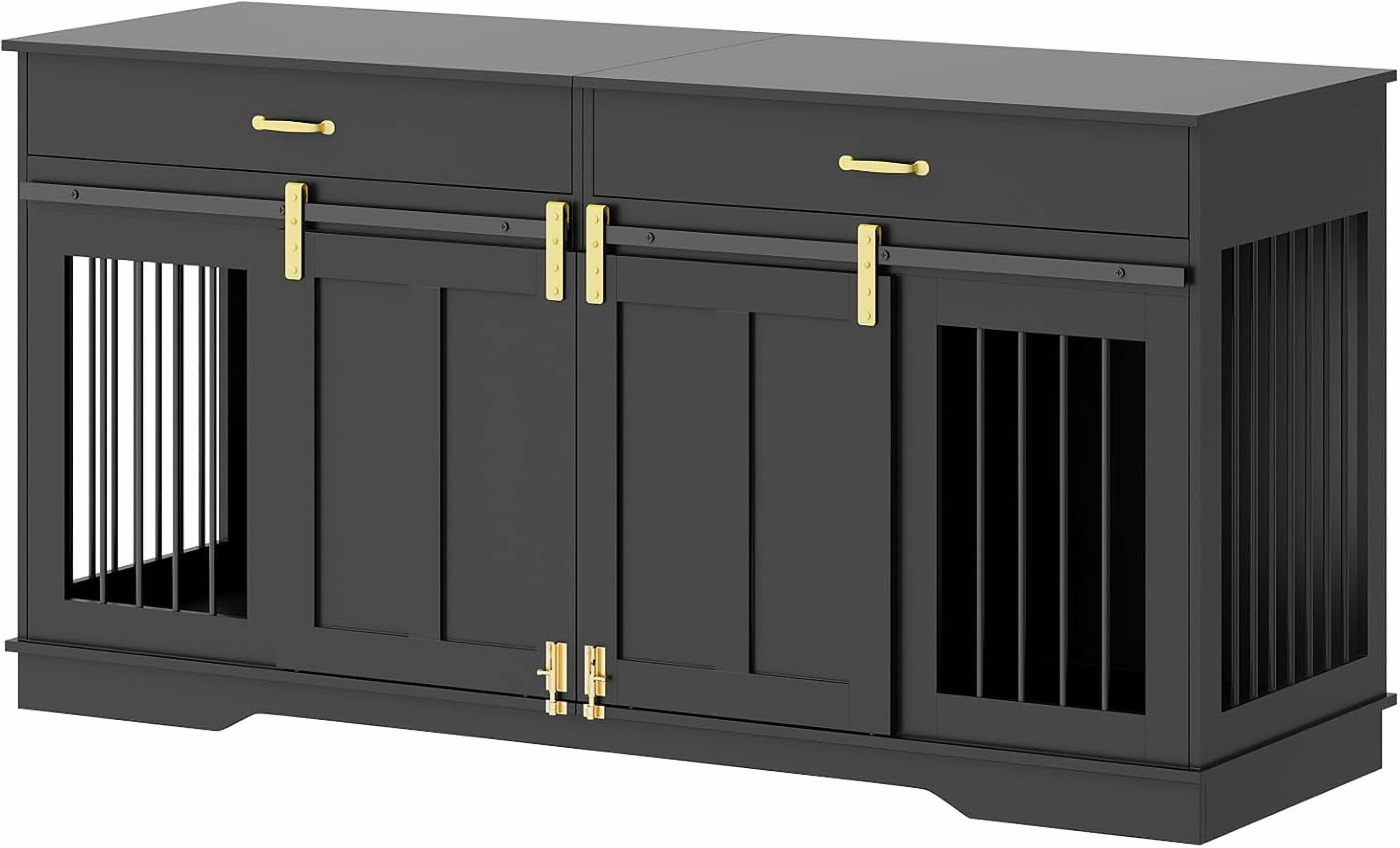 Litake 71" Extra Large Dog Crate TV Stand for 2 Large Dogs - Wooden Double Kennel Furniture with 2 Lockable Doors & 2 Drawers, Indoor Pet Crate for Living Room Home Decor, Black