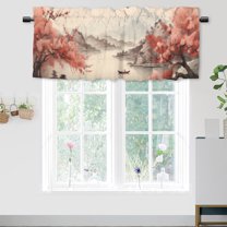 Cherry Blossom Kitchen Valance Curtains Rustic Flowers Full Moon in Wonderland Window Valance for Living Room Bedroom, Kitchen Valance Rod Pocket Window Decor Curtain 54 by 18 in, 1 Panel