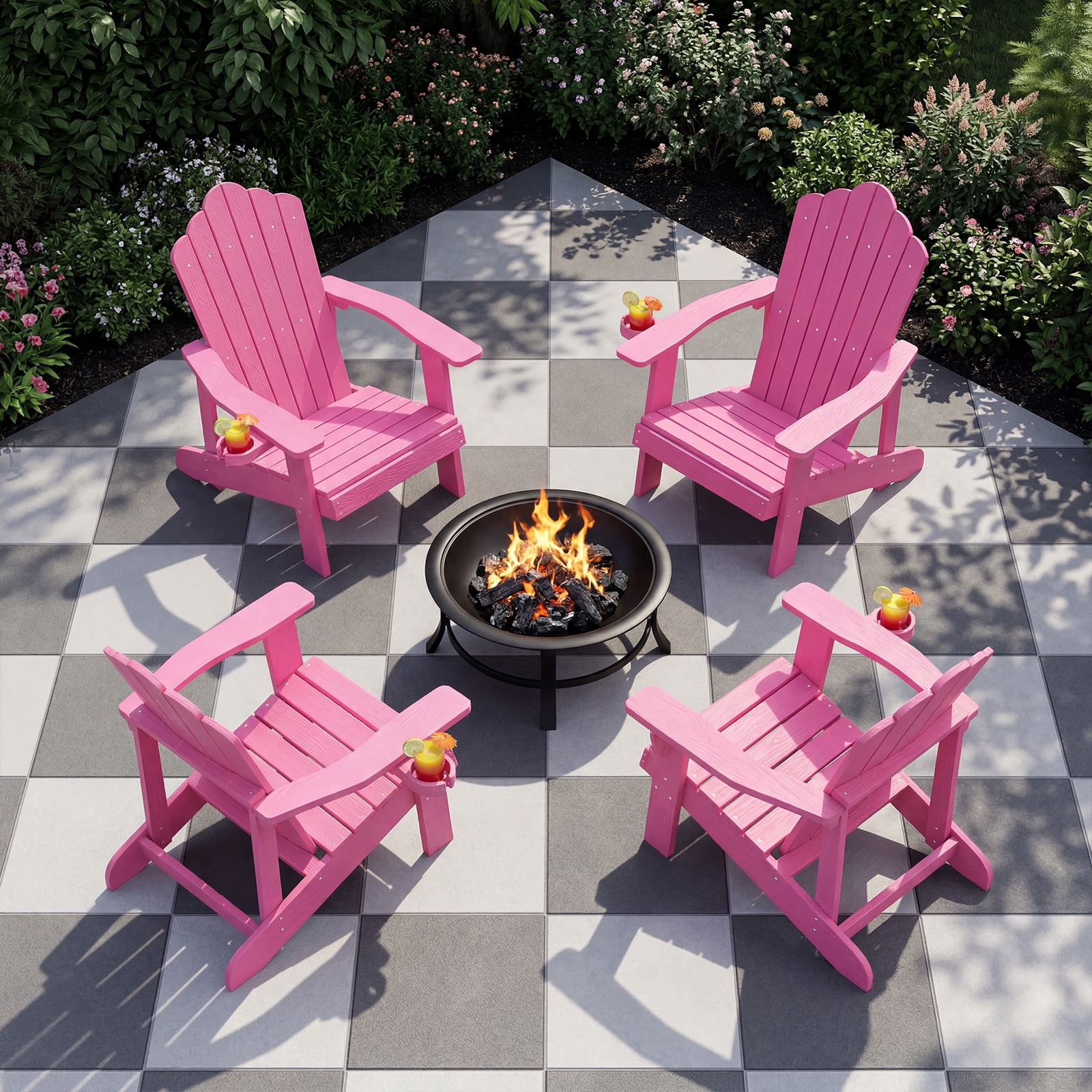 Costway Oversized Adirondack Chair,Patio Lounge Adirondack Chair with Adjustable Cup Holder Pink