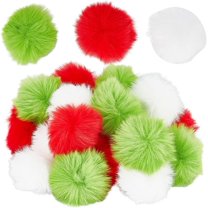 1 Set 1 Box 30Pcs 40mm Christmas Pom Pom Balls Puff Ball Large Soft Fluffy Pom Poms Xmas Assorted Color Red Green White Pompoms Artificial Wool Ball Bulk for DIY Creative Crafts Decorations