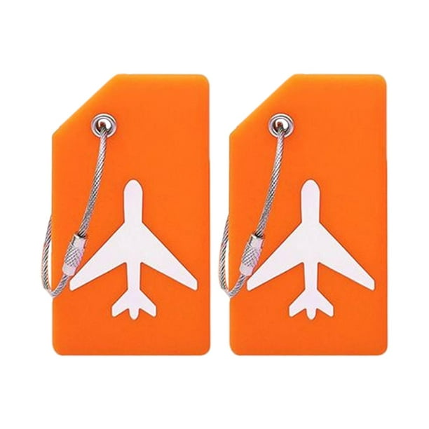 2 etiquetas para equipaje, etiquetas para bolsas de viaje, porta tarjetas de identificación, etiquetas de silicona para equipaje de moda Naranja