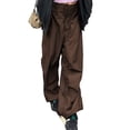 thumbnail image 2 of VISgogo Pantalones casuales de primavera para mujer, pantalones con cordón de ajuste holgado de cintura media de color sólido para niñas, marrón/negro VISgogo moda, 2 of 9