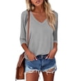 thumbnail image 7 of OIOLOYJM 3/4 Sleeve Blouses for Women Casual Solid Color Tee Shirts Fashion Loose V Neck Tops Business Clothes #Gray001 M, 7 of 7