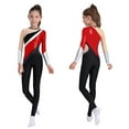 thumbnail image 5 of inlzdz Girls Dance Unitard Full Body Gymnastics Leotard Shiny Long Sleeve Figure Ice Skating Jumpsuit Red 12, 5 of 6