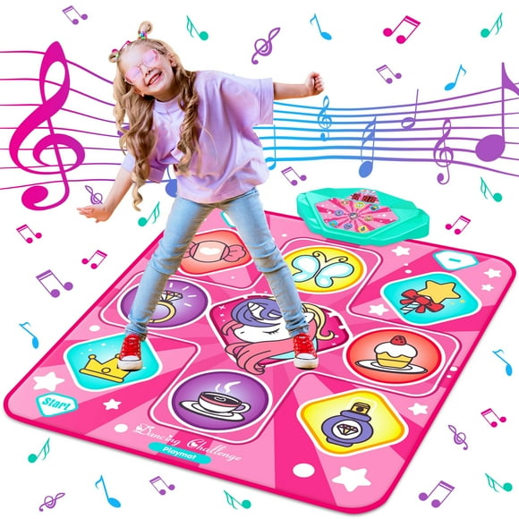 Kusntin Unicorn Dance Mat, Dance Mixer Rhythm Step Play Mat, Pink Dance Pad with LED Lights, Adjustable Volume, Built-in Music, 5 Game Modes, Xmas B-Day Gifts for 3-12 Y
