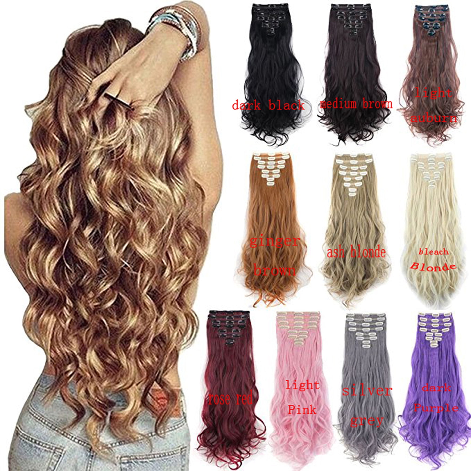 LELINTA 24" Curly Wave Clips in Synthetic Hair Extensions Hair pieces