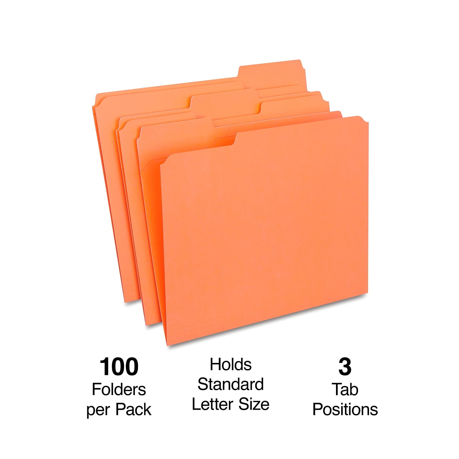 Staples Colored File Folders w/ Reinforced Tabs Letter 3 Tab Orange 100/BX TR508929