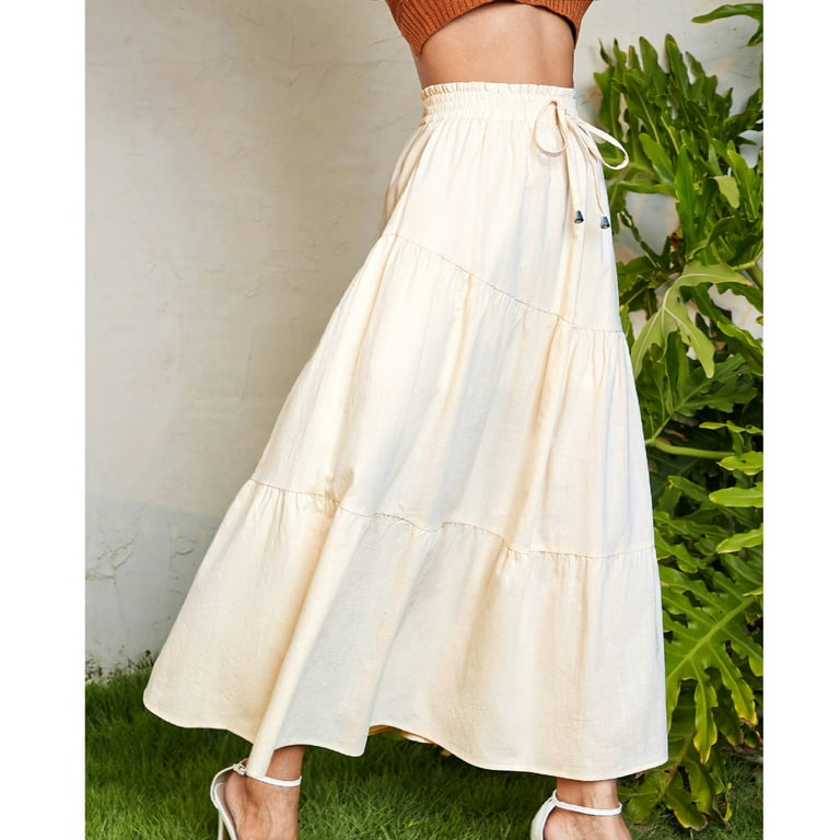 Linen Skirt High Waisted White Skirt Pockets Summer Long Skirts