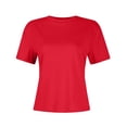 thumbnail image 5 of DENGDENG Tunic Shirts for Women Casual Crew Neck Short Sleeve T Shirts Y2k Slim Fit Double Lined Tee Summer Basic Tops Going Out 2024 Red XXL, 5 of 7