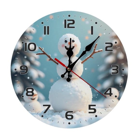 Snowman Snow Winter Wall Clock 10 Inch Silent Non Ticking Round Clock Decoration for Living Room Kitchen Bedroom Bathroom Office Classroom