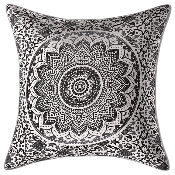Stylo Culture Ethnic Decorative Throw Pillow Cover 16x16 Printed Floral Grey White Traditional 40 x 40 cm Home Decor Cotton Mandala Ombre Square Cushion Cover | 1 Pc