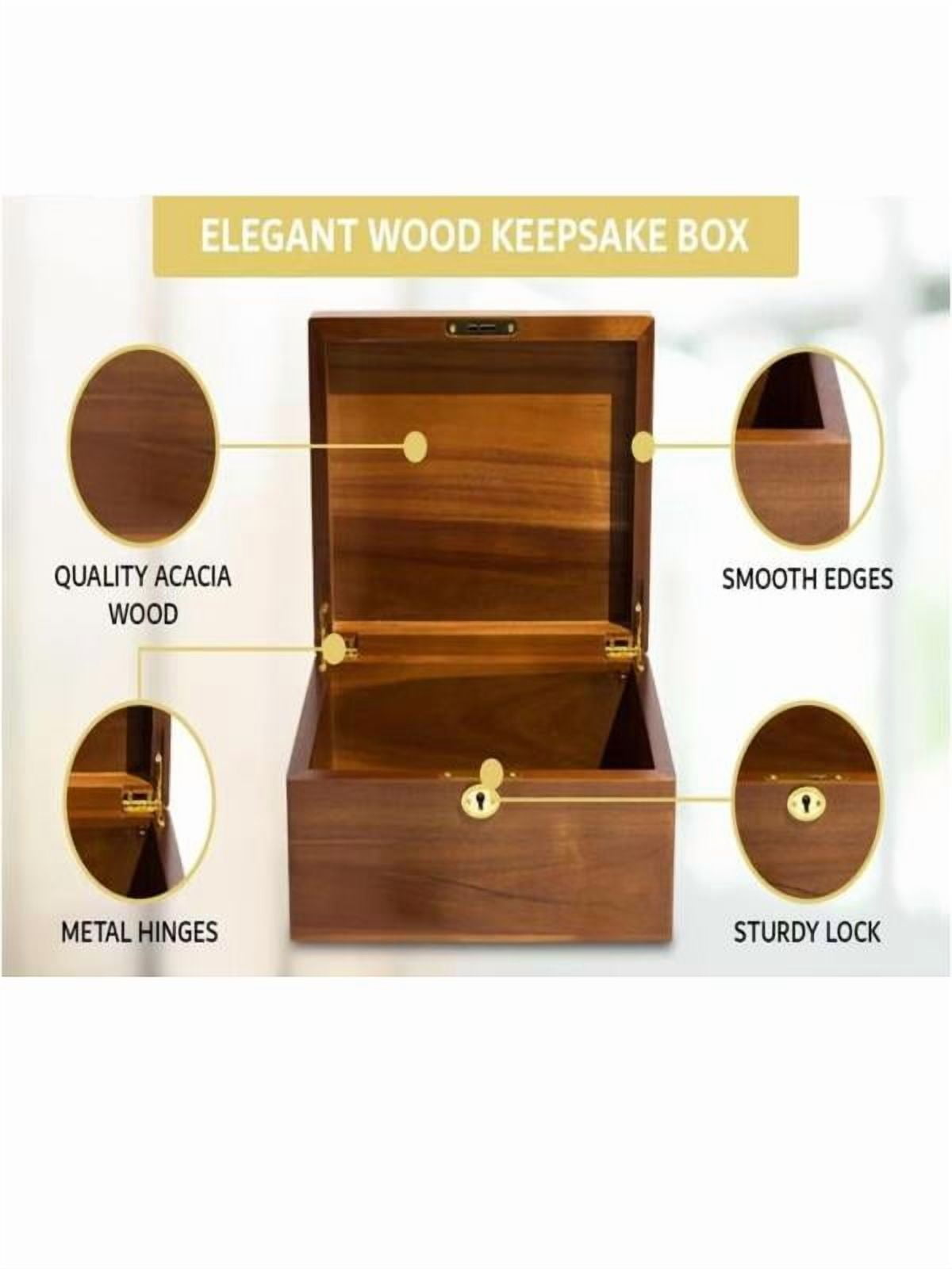 Wood Box Large Decorative Acacia Wooden Storage Hand-Crafted box Locking Key,  Premium Keepsake Memory Chest Gift Boxes, 11 X 8.5 X 5 Inches for Jewelry Photos Valuables (1 pack)